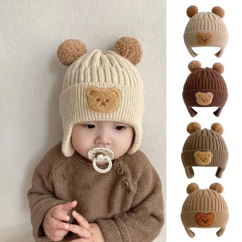 Winter Baby Beanie Cap Cartoon Bear Ear Protection Knitted Hat for Toddler Boys Girls Cute Korean Warm Kids Crochet Hats Gorras - Outdoorsavage