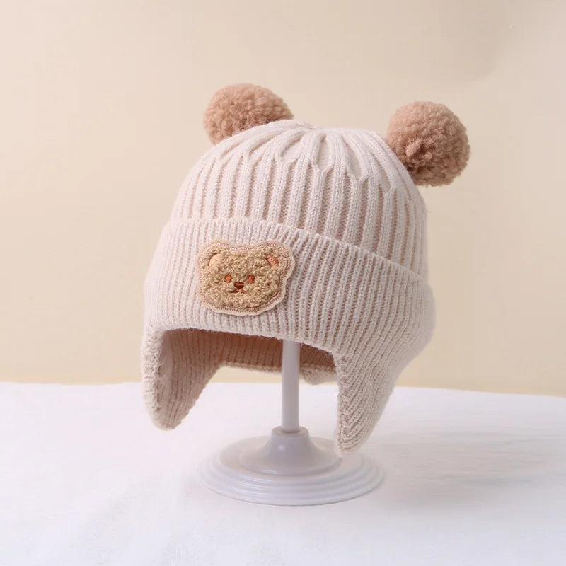 Winter Baby Beanie Cap Cartoon Bear Ear Protection Knitted Hat for Toddler Boys Girls Cute Korean Warm Kids Crochet Hats Gorras - Outdoorsavage