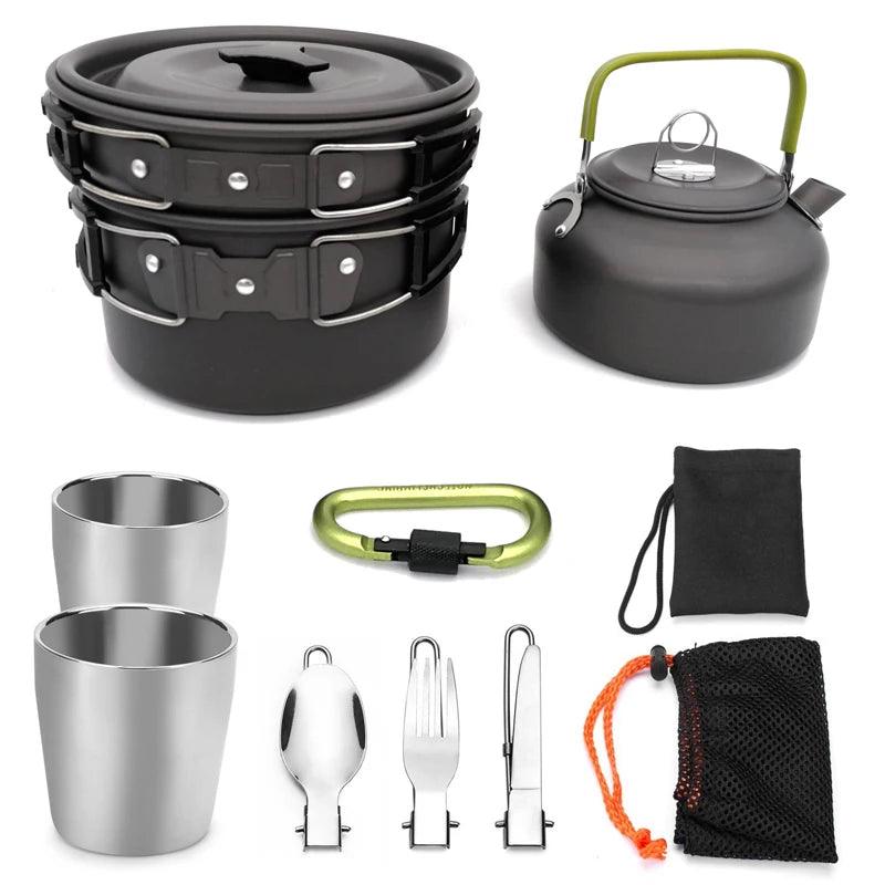 Camping cooking set Camping Gear Outdoor stove teapot Pan cup Accessories Portable Camping Equipment camper accessories kitchen - Outdoorsavage