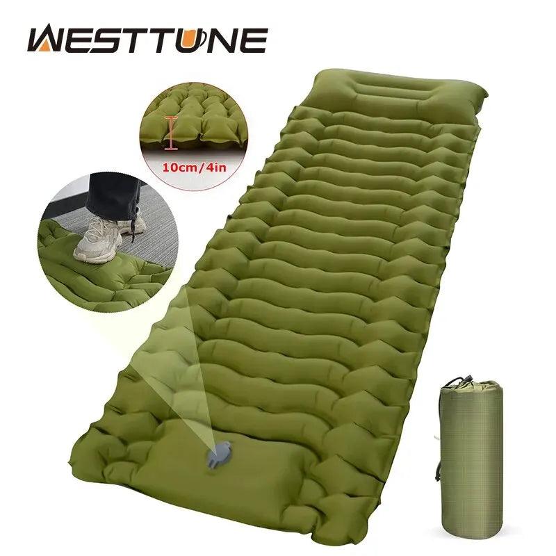 WESTTUNE Outdoor Camping Inflatable Mattress Thicken Sleeping Pad with Built-in Pillow & Pump Air Mat for Travel Hiking Climbing - Outdoorsavage