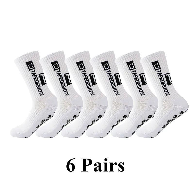 6Pairs/Lot 2023 New ANTI SLIP Tapedesign Football Socks Mid Calf Non-Slip Soccer Sport Cycling Sports Mens Sock EU38-45 - Outdoorsavage