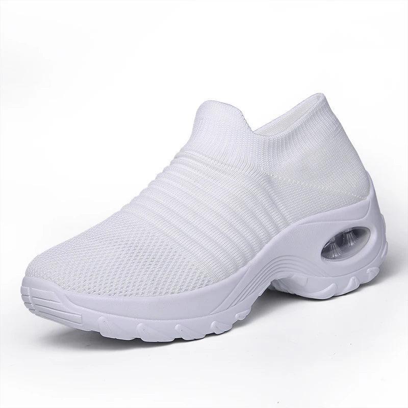 Women's Casual Sports Socks Sneakers Fashionable Thick Sole Air Cushion, Elevated Sloping Heel Rocking Shoes - Outdoorsavage