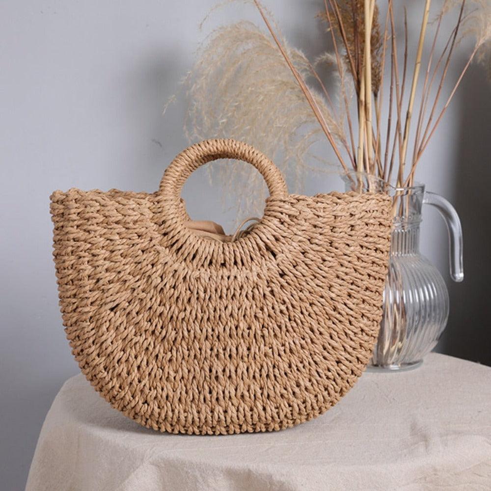 Summer Top Handle Semi Circle Straw Bag - Outdoorsavage