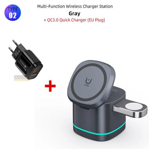 3 in 1 Transparent Magnetic 15W Wireless Charger Charger Stand For - Outdoorsavage