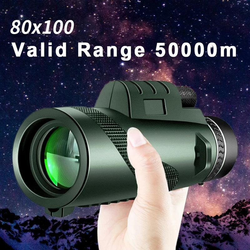 80x100 HD ZOOM Powerful Monocular Telescope Portable Binoculars Long Range Telescope Hunting Camping With Tripod Phone Clip - Outdoorsavage