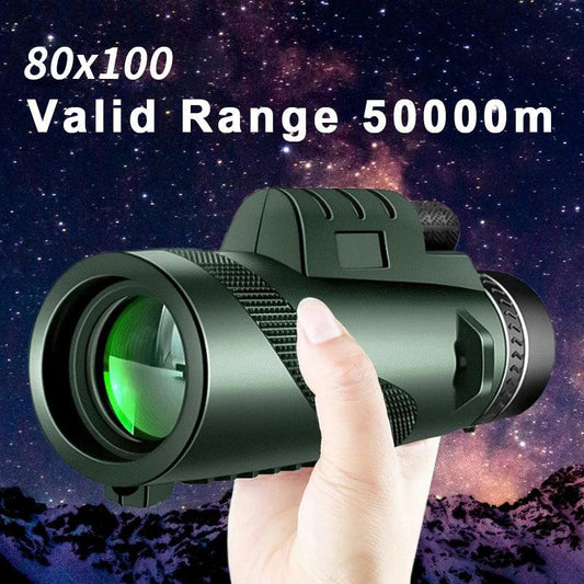 80x100 HD ZOOM Powerful Monocular Telescope Portable Binoculars Long Range Telescope Hunting Camping With Tripod Phone Clip - Outdoorsavage