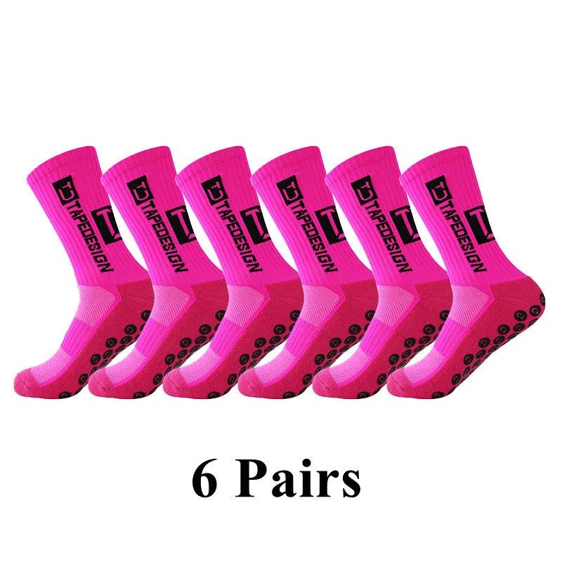 6Pairs/Lot 2023 New ANTI SLIP Tapedesign Football Socks Mid Calf Non-Slip Soccer Sport Cycling Sports Mens Sock EU38-45 - Outdoorsavage