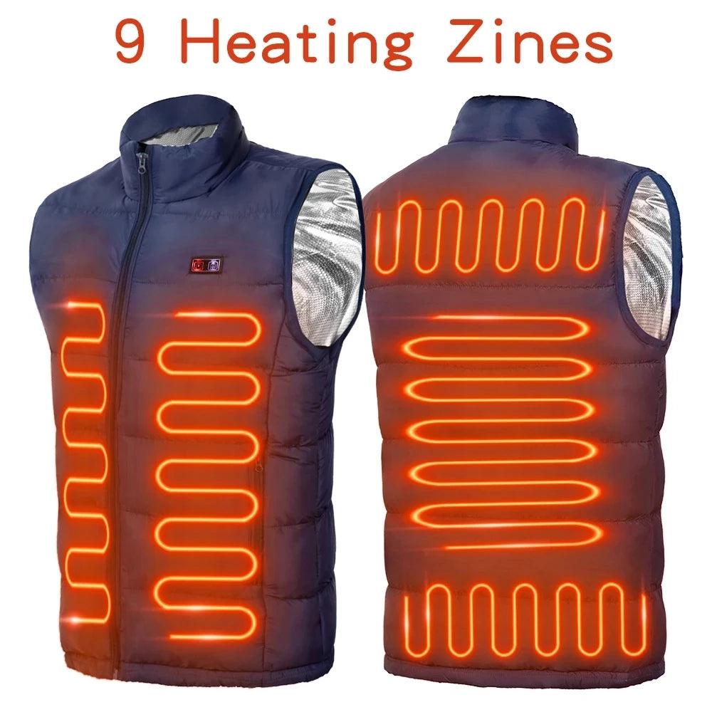 9 Heated Vest Zones Electric Heated Jackets Men Women Sportswear Heated Coat Graphene Heat Coat USB Heating Jacket For Camping - Outdoorsavage