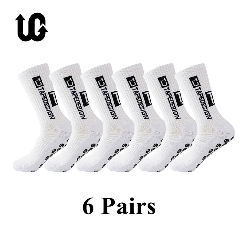 6Pairs/Lot 2023 New ANTI SLIP Tapedesign Football Socks Mid Calf Non-Slip Soccer Sport Cycling Sports Mens Sock EU38-45 - Outdoorsavage