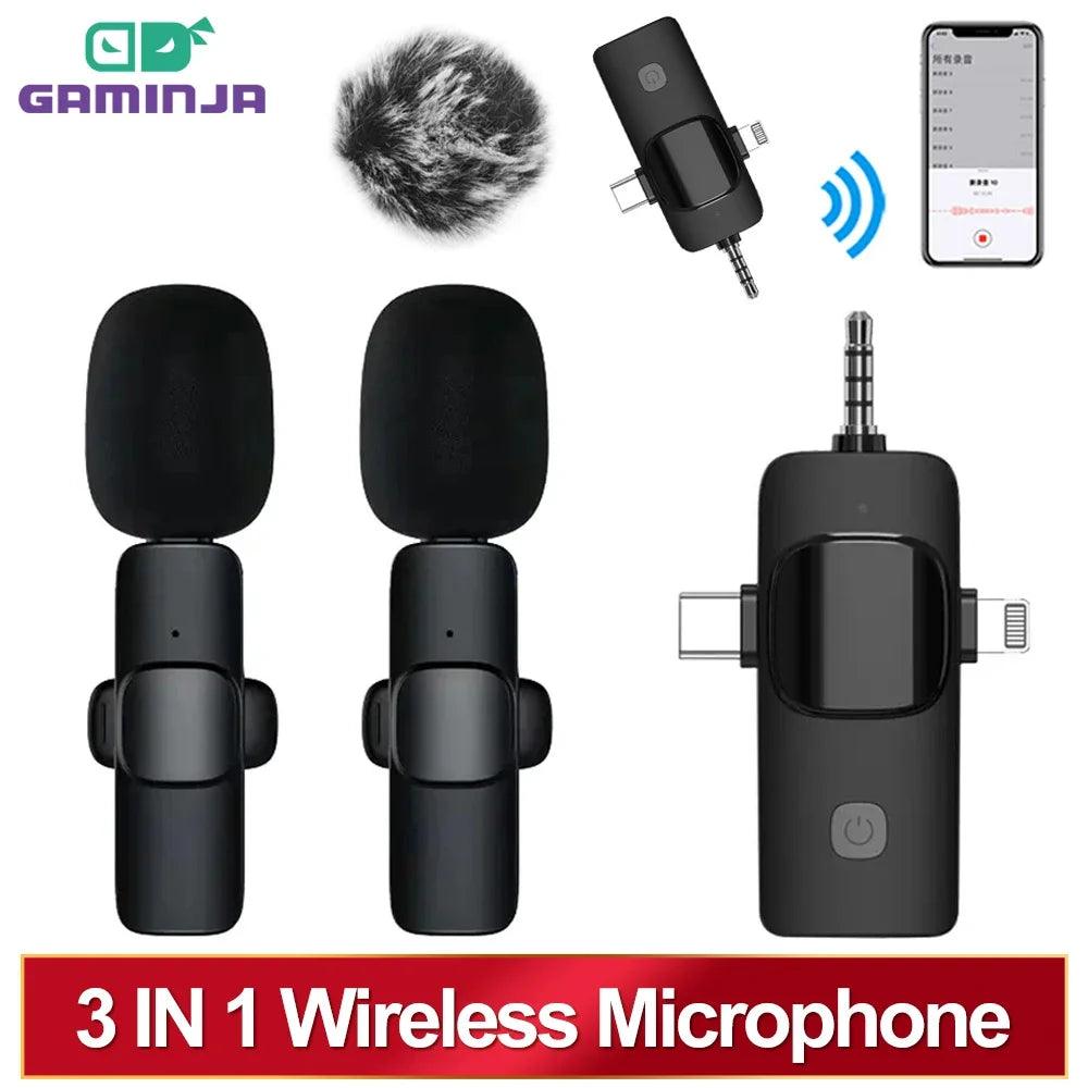 3 In 1 Wireless Lavalier Microphone for iPhone Android 3.5mm for radio Live Recording Noise Reduction Mini Microph GAMINJA - Outdoorsavage