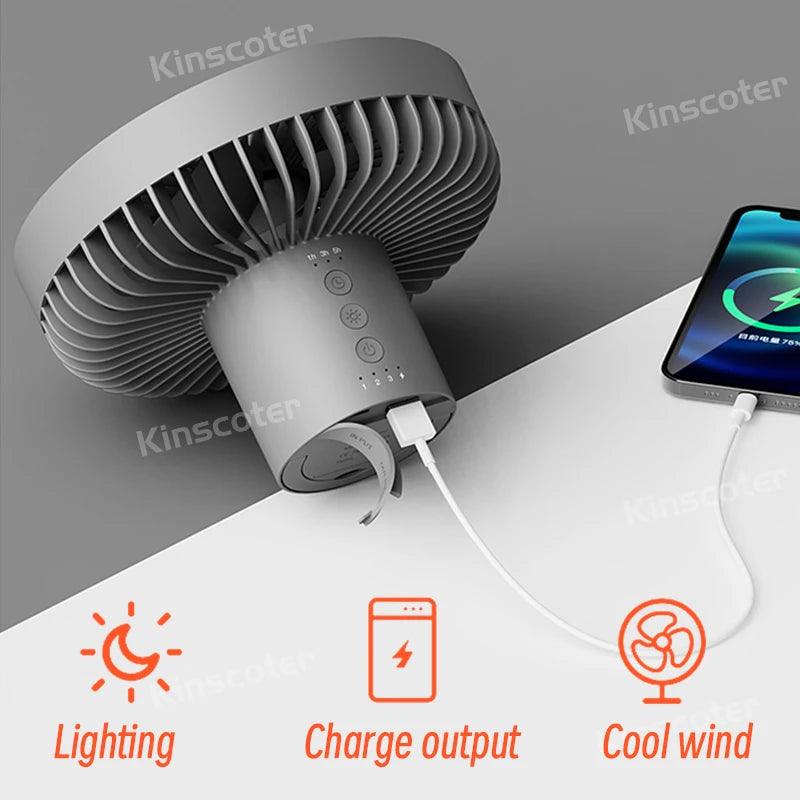 10000mAh 4000mAh Camping Fan Rechargeable Desktop Portable Circulator Wireless Ceiling Electric Fan with Power Bank LED Lighting - Outdoorsavage