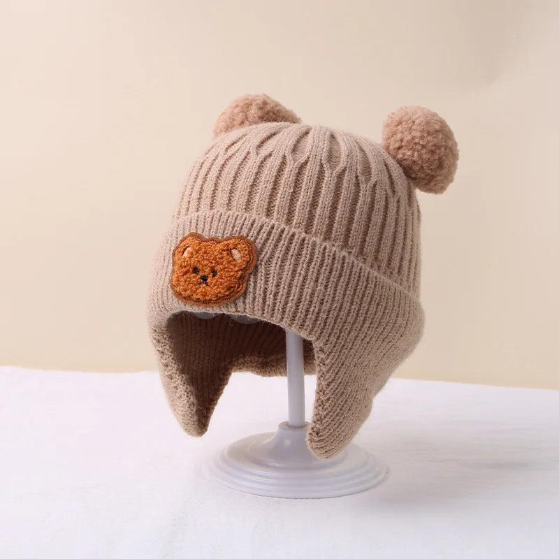 Winter Baby Beanie Cap Cartoon Bear Ear Protection Knitted Hat for Toddler Boys Girls Cute Korean Warm Kids Crochet Hats Gorras - Outdoorsavage