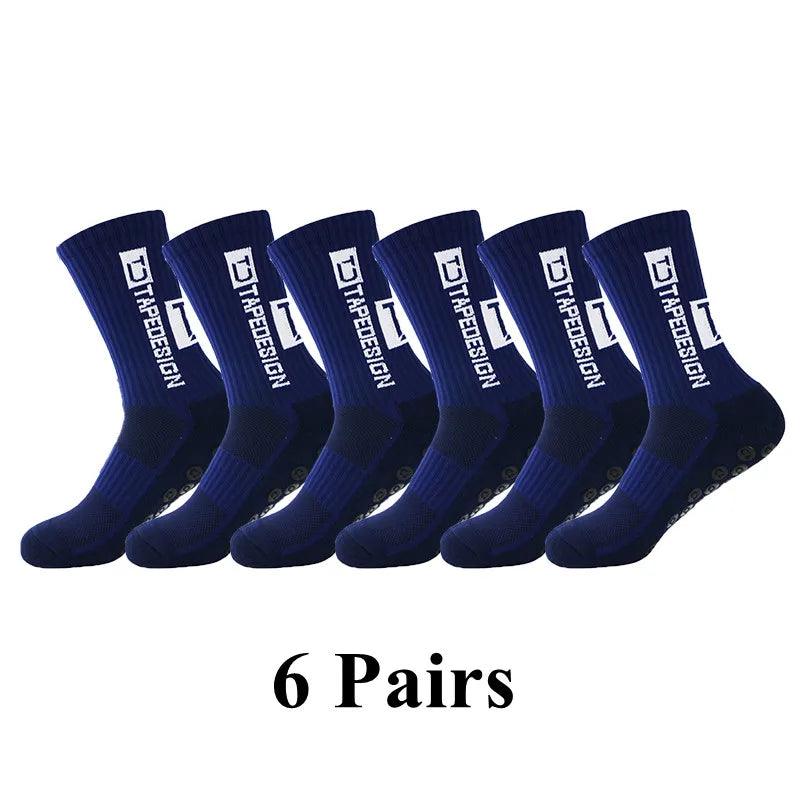 6Pairs/Lot 2023 New ANTI SLIP Tapedesign Football Socks Mid Calf Non-Slip Soccer Sport Cycling Sports Mens Sock EU38-45 - Outdoorsavage