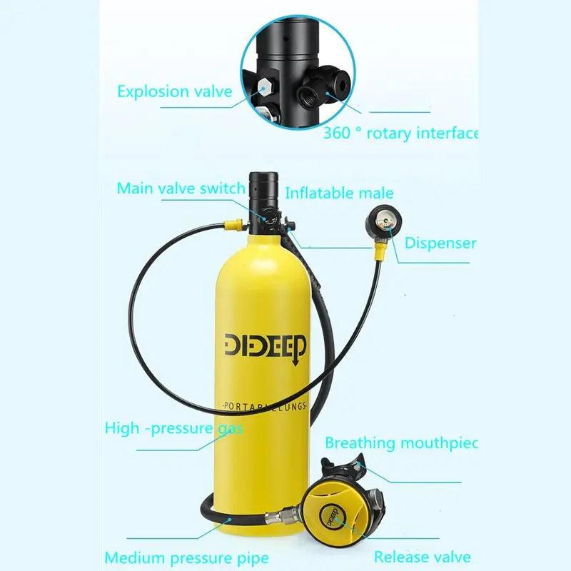 DIDEEP X5000Pro 2L Scuba Diving Equipment Scuba Tank Diving Bottle Oxygen Cylinder Snorkeling Set Underwater Rebreather - Outdoorsavage