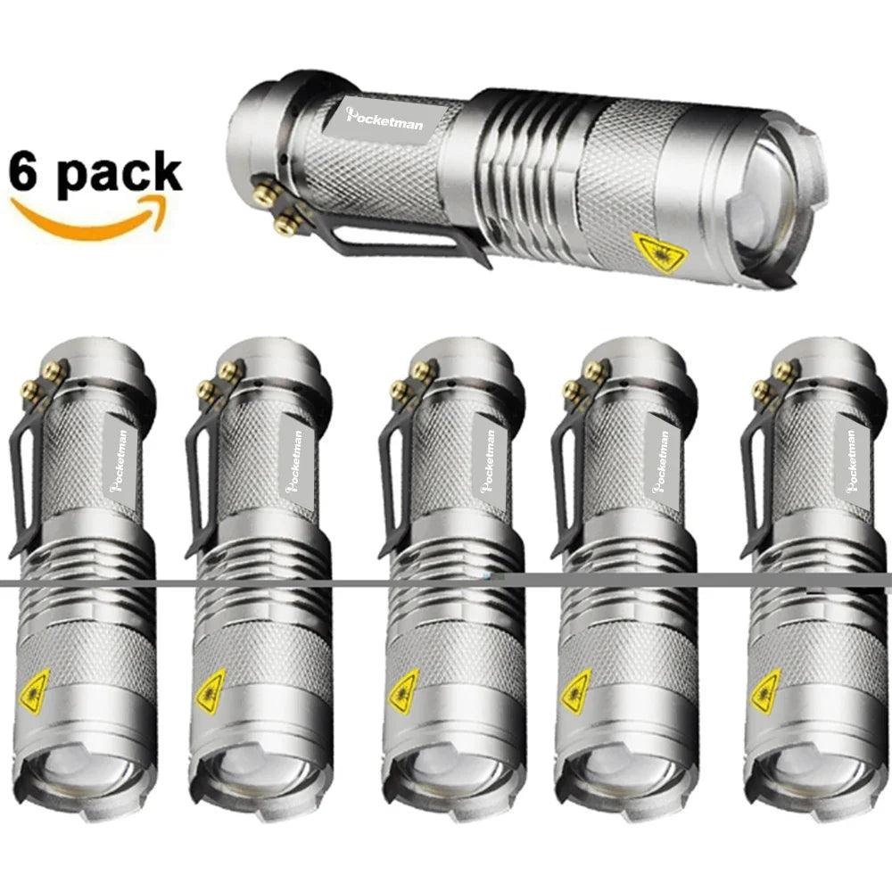 Powerful Tactical Flashlights Portable LED Camping Lamps 3 Modes Zoomable Torch Light Lanterns Self Defense 6pcs/Lot z50 - Outdoorsavage