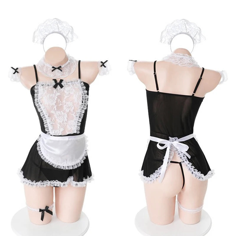 Sexual Maid Play Set See-Through Crotchless Uniform