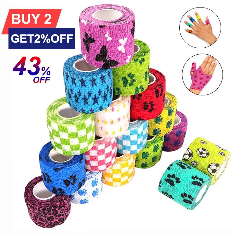 1 Pcs Printed Self Adhesive Elastic Bandage 4.8m Colorful Sports Wrap Tape for Finger Joint Knee First Aid Kit Pet Tape - Outdoorsavage