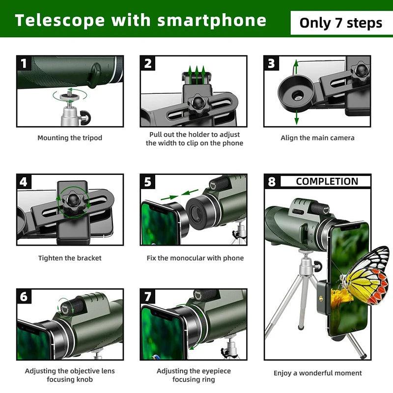 80x100 HD ZOOM Powerful Monocular Telescope Portable Binoculars Long Range Telescope Hunting Camping With Tripod Phone Clip - Outdoorsavage