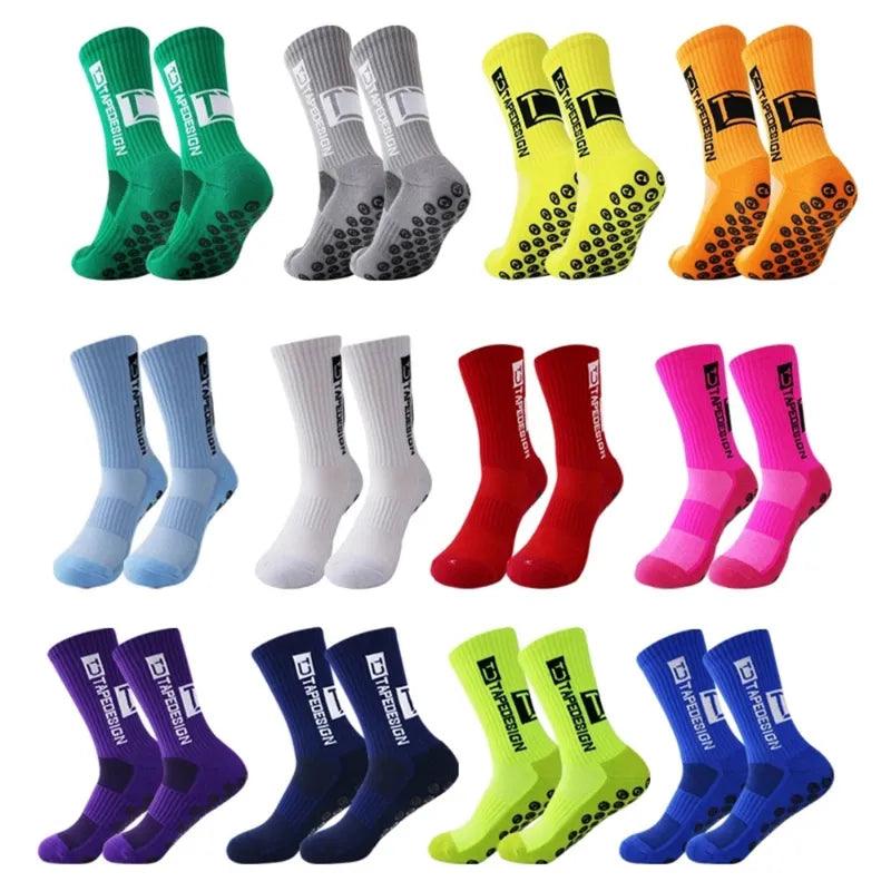 6Pairs/Lot 2023 New ANTI SLIP Tapedesign Football Socks Mid Calf Non-Slip Soccer Sport Cycling Sports Mens Sock EU38-45 - Outdoorsavage