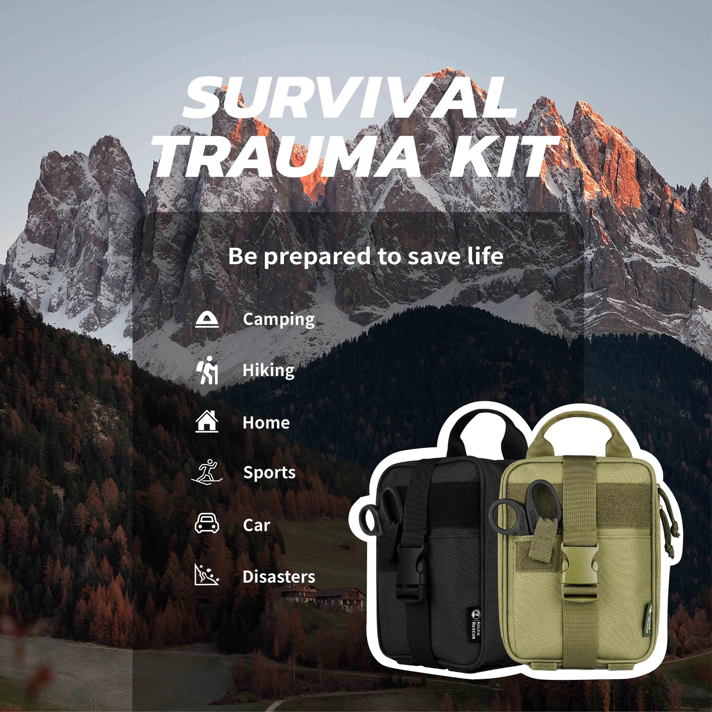 Rhino First Aid Survival Kit IFAK Pouch Supplied Camping Kit with 20 EMT Items for Emergency Outdoors