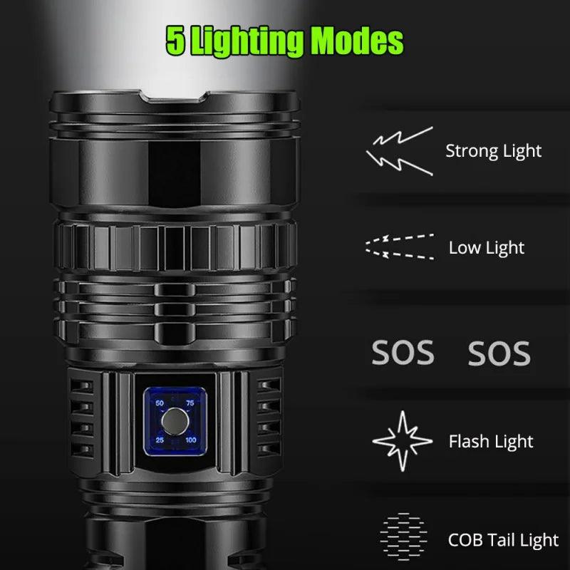 Built-in Battery Flash Light Emergency Spotlights 4km 10000LM 800W Most Powerful Led Flashlights Tactical 15000mah - Outdoorsavage