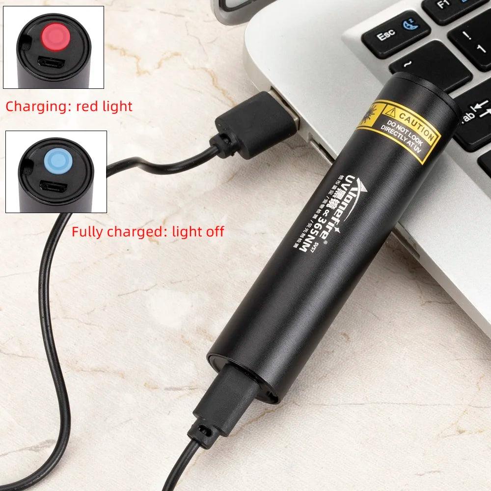 3W 365nm UV Flashlight USB Rechargeable Ultraviolet Torch Pets Urine Cat tinea Money Ore Scorpion Detection Black Light SV57 - Outdoorsavage