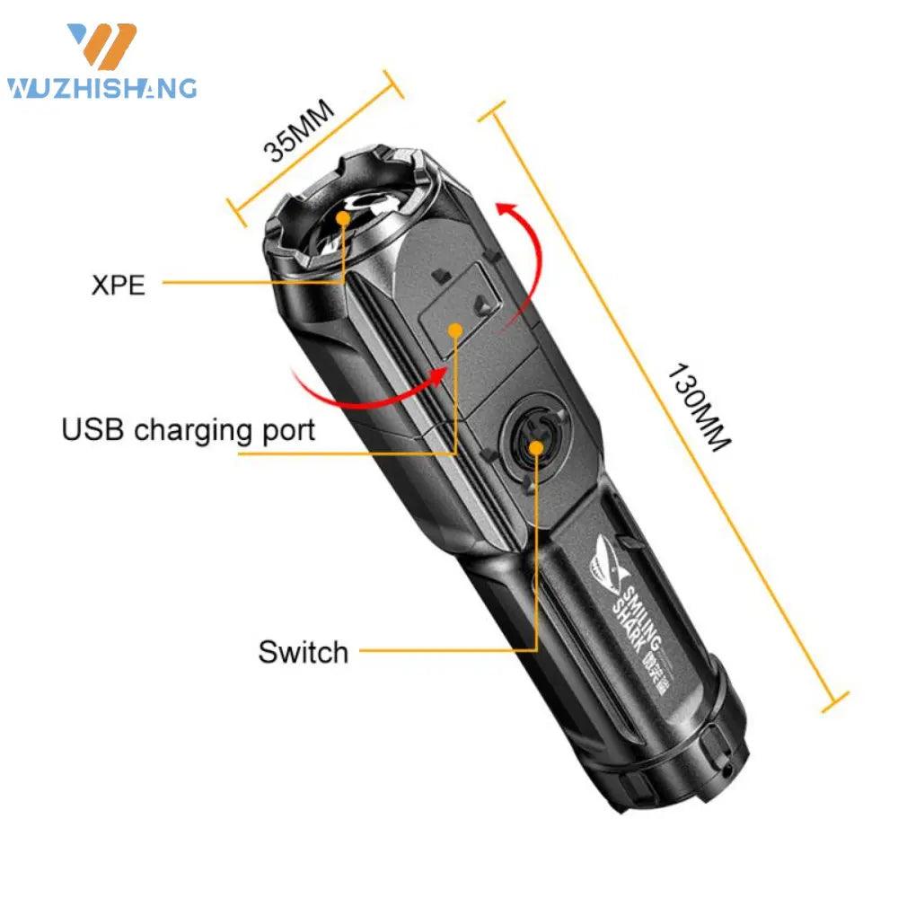 Powerful LED Flashlight 100000 Lumen Tactical Flashlights Rechargeable USB 18650 Waterproof Zoom Fishing Hunting LED Flashlight - Outdoorsavage