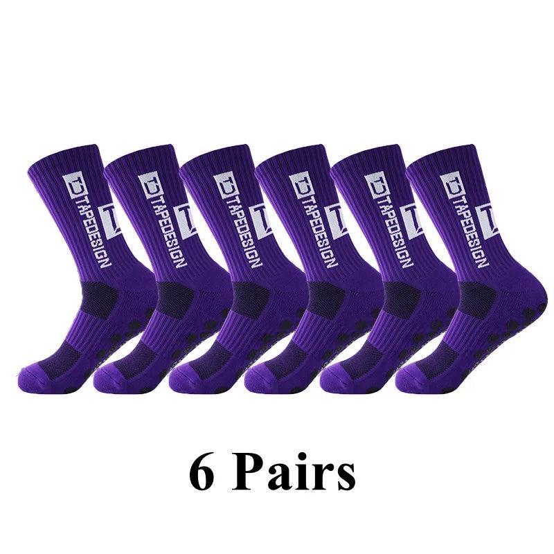 6Pairs/Lot 2023 New ANTI SLIP Tapedesign Football Socks Mid Calf Non-Slip Soccer Sport Cycling Sports Mens Sock EU38-45 - Outdoorsavage