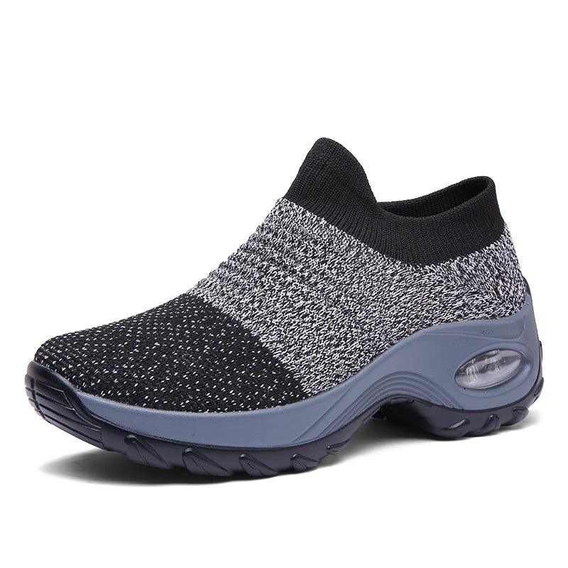 Women's Casual Sports Socks Sneakers Fashionable Thick Sole Air Cushion, Elevated Sloping Heel Rocking Shoes - Outdoorsavage