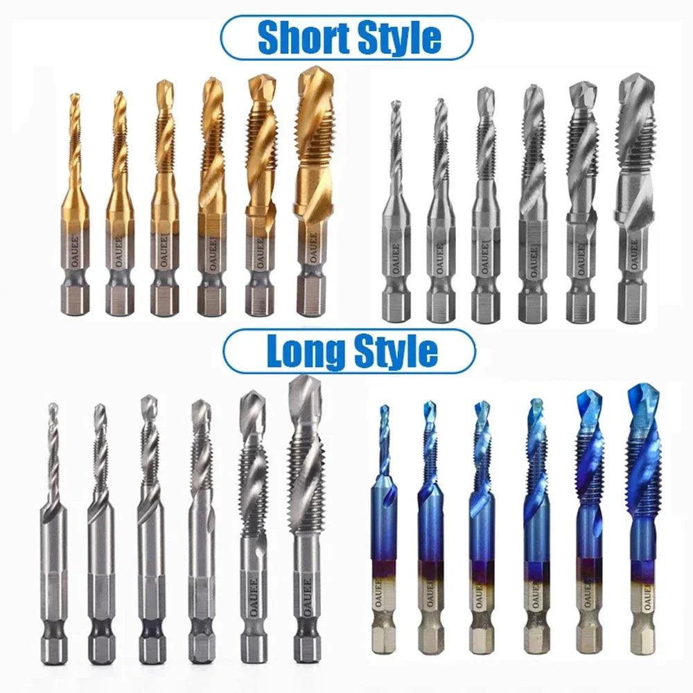 1/6Pcs Tap Drill Bit Set Hex Shank Titanium Plated HSS Screw Thread Bit Screw Machine Compound Tap M3 M4 M5 M6 M8 M10 Hand Tools - Outdoorsavage