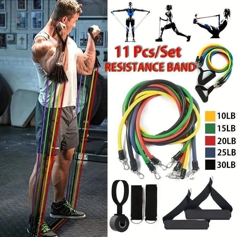 11pcs/Set Pull Rope, Resistance Bands, Portable Fitness Equipment, Ankle Strap, Chest Expander, Elastic Exercise Band - Outdoorsavage