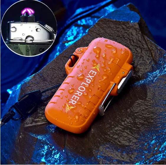 Waterproof Double Arc Lighter USB Rechargeable Windproof Plasma Lighter Outdoor Camping Flameless Smoking Accessories - Outdoorsavage