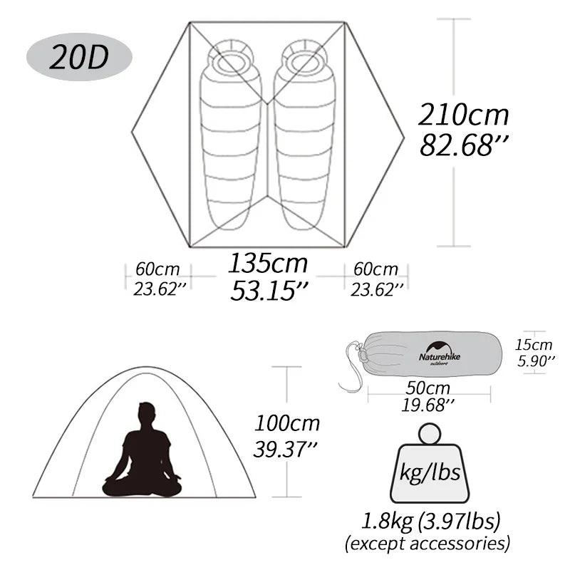 Naturehike Camping Tent 2 Person Mongar Ultralight Tent Outdoor Travel Tent Double Layer Waterproof Tent 3 Season Portable Tent - Outdoorsavage