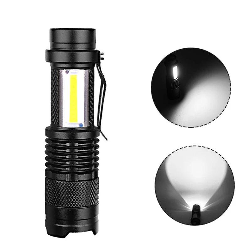 Built In Battery Q5 Portable Mini Led Flashlight Zoom Torch COB Lamp 2000 Lumens Adjustable Penlight Waterproof for Outdoor - Outdoorsavage