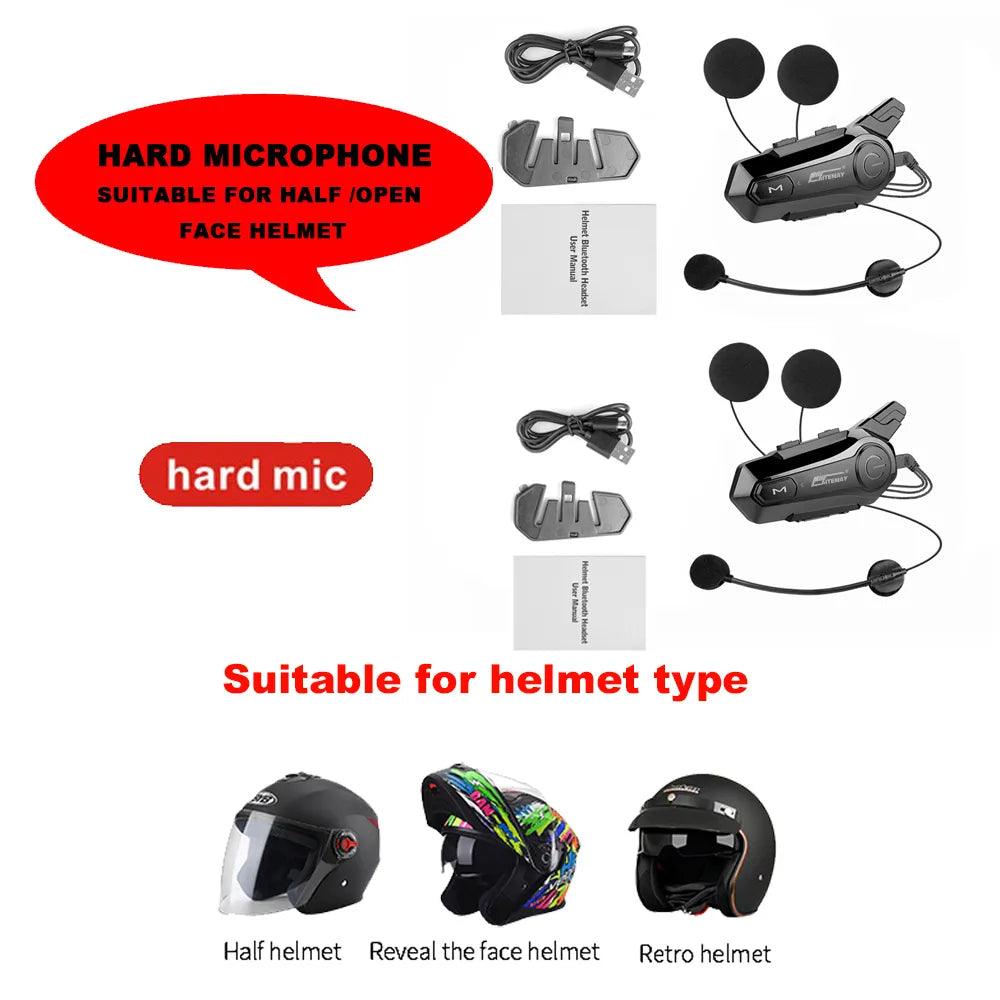 1/2Pcs Bluetooth Motorcycle Helmet Intercom Headset for 2 Rider intercomunicador Moto Wireless Interphone Noice Reduction - Outdoorsavage