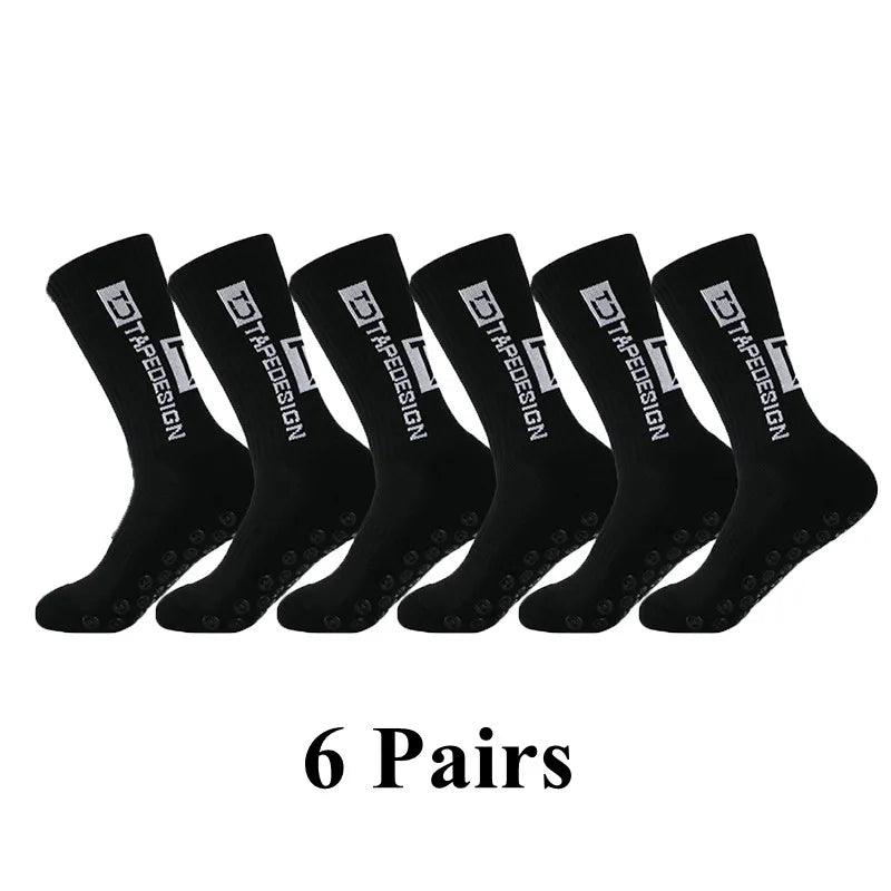 6Pairs/Lot 2023 New ANTI SLIP Tapedesign Football Socks Mid Calf Non-Slip Soccer Sport Cycling Sports Mens Sock EU38-45 - Outdoorsavage