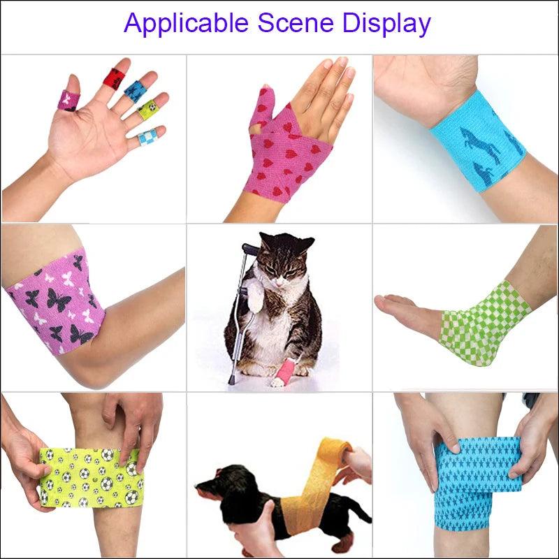 1 Pcs Printed Self Adhesive Elastic Bandage 4.8m Colorful Sports Wrap Tape for Finger Joint Knee First Aid Kit Pet Tape - Outdoorsavage