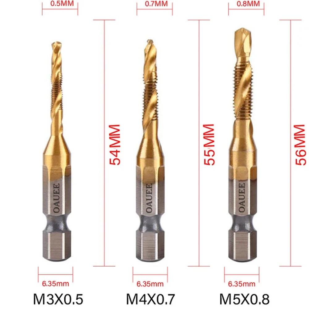 1/6Pcs Tap Drill Bit Set Hex Shank Titanium Plated HSS Screw Thread Bit Screw Machine Compound Tap M3 M4 M5 M6 M8 M10 Hand Tools - Outdoorsavage