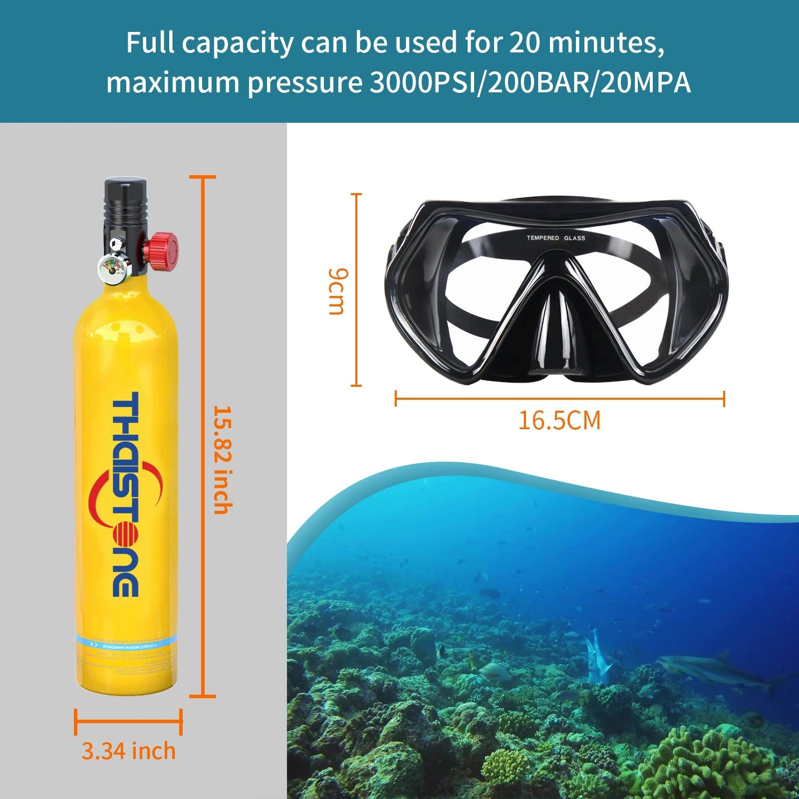 Mini Scuba Diving Tank Equipment, Oxygen Cylinder, Underwater Breathing, Portable Scuba Tank, Professional Diving Equipment, 1L - Outdoorsavage