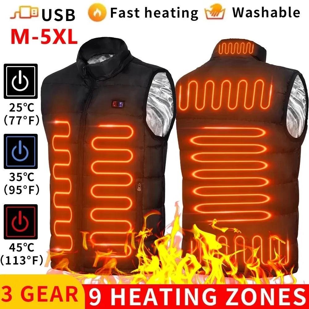 9 Heated Vest Zones Electric Heated Jackets Men Women Sportswear Heated Coat Graphene Heat Coat USB Heating Jacket For Camping - Outdoorsavage