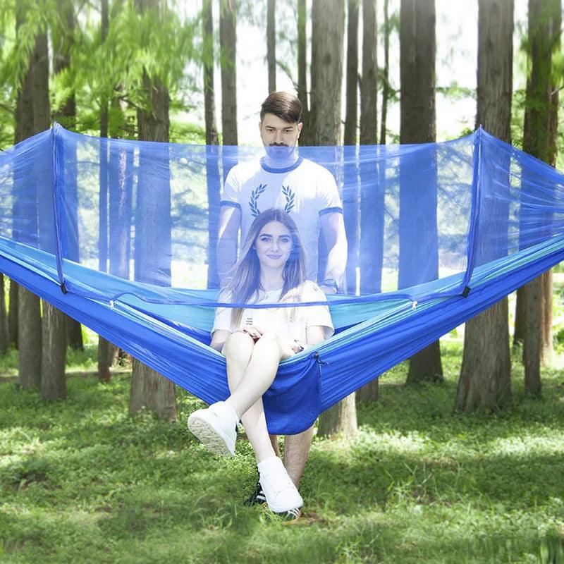 Outdoor Camping Hammocks with Mosquito Net 1-2 Person Portable Travel Camping Fabric Hanging Swing Hammocks Bed Garden Furniture - Outdoorsavage