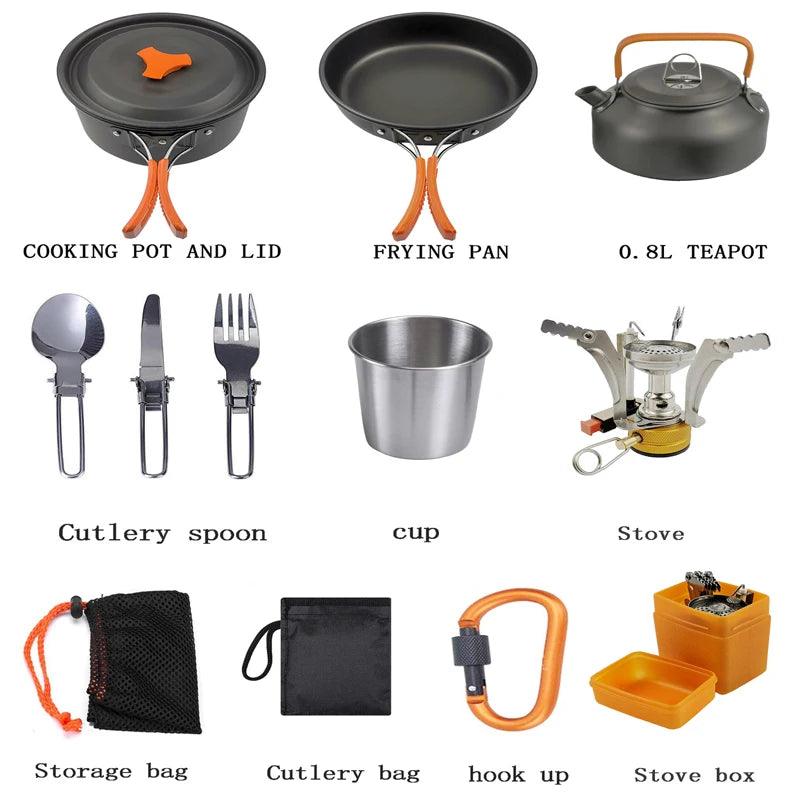 Camping cooking set Camping Gear Outdoor stove teapot Pan cup Accessories Portable Camping Equipment camper accessories kitchen - Outdoorsavage