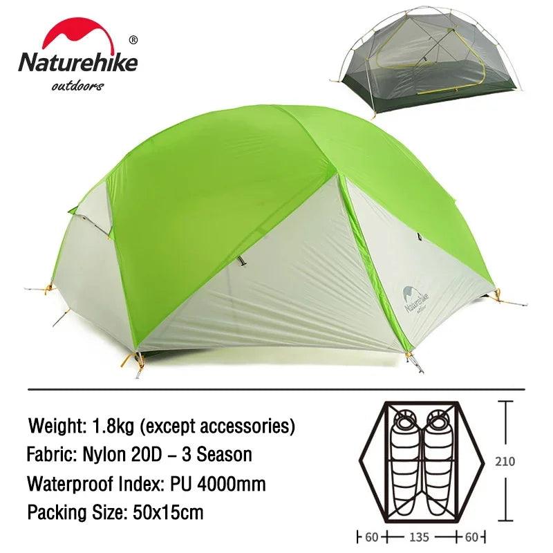 Naturehike Camping Tent 2 Person Mongar Ultralight Tent Outdoor Travel Tent Double Layer Waterproof Tent 3 Season Portable Tent - Outdoorsavage