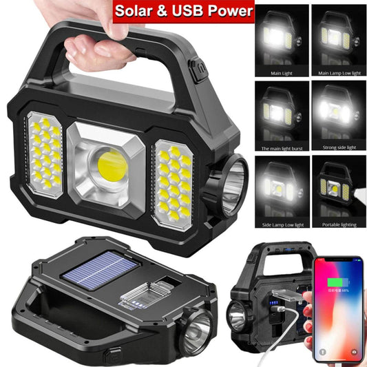 500LM USB Rechargeable Flashlight Waterproof 6 Gear COB/LED Torch Light Portable Powerful Lantern Solar Light for Camping Hiking - Outdoorsavage