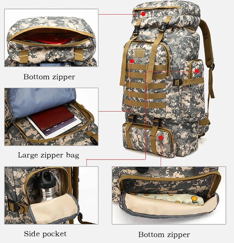 Outdoor Camouflage Men's Backpack, Large Space Waterproof Outdoor Military Backpack, Men's Travel Backpack, Hiking Backpack - Outdoorsavage