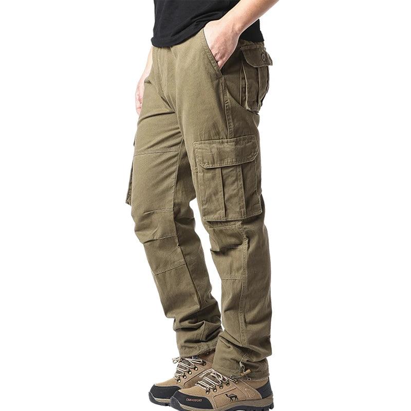 Large Pocket Loose Overalls Men's Outdoor Sports Jogging Tactical Pants Elastic Waist Pure Cotton Casual Work Pants - Outdoorsavage