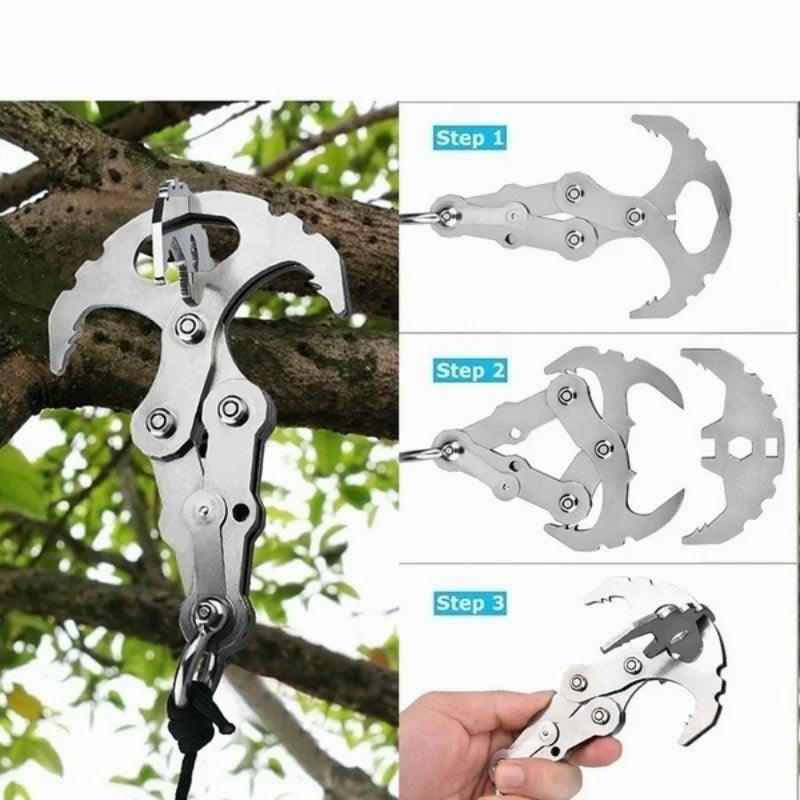 Folding Grappling Hook Multifunctional Stainless Steel Survival Outdoor Climbing Claw Carabiner Camping Gear Multitool Edc Gear - Outdoorsavage