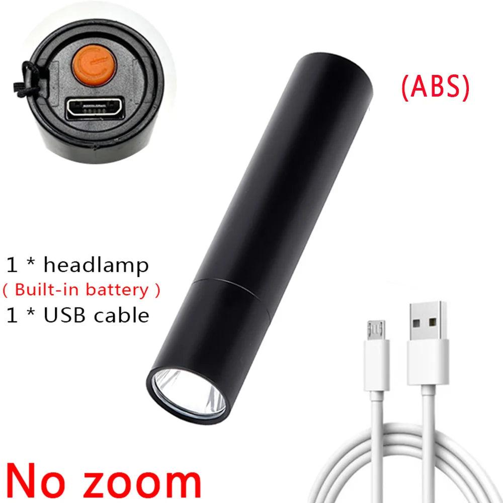 Built In Battery Q5 Portable Mini Led Flashlight Zoom Torch COB Lamp 2000 Lumens Adjustable Penlight Waterproof for Outdoor - Outdoorsavage