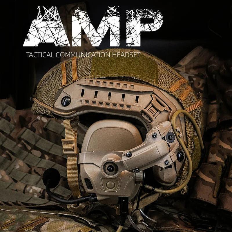 AMP HeadSet Tactical Headphone Head & Helmet-Mounted Pickup Noise Reduction Military Aviation Communication Headphone - Outdoorsavage