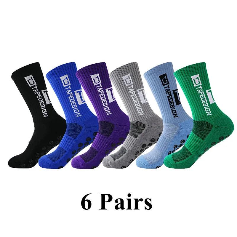 6Pairs/Lot 2023 New ANTI SLIP Tapedesign Football Socks Mid Calf Non-Slip Soccer Sport Cycling Sports Mens Sock EU38-45 - Outdoorsavage